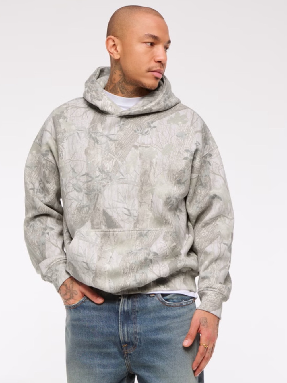 Abercrombie & Fitch Gray Camouflage Sherpa-Lined Hoodie